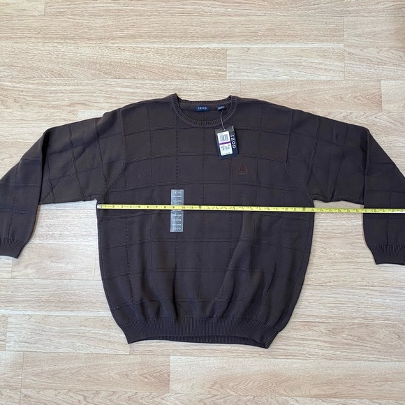 Izod Sweater Men’s 2XL Brown Designer Classic Heavy Casual Crew Neck Box Pattern - Picture 4 of 9